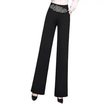 Широкие брюки женские весна 2024 Новая корейская мода темперамент повседневные брюки с высокой талией тонкие вышитые прямые брюки