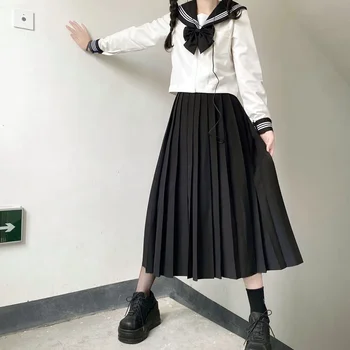 Японская школьница Униформа Плюс Размер JK Black Sailor Basic Cartoon Военно-морской моряк Комплекты матросской формы Военно-морской костюм Женский костюм девушки