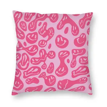  Яркий розовый капающий смайлик квадратный чехол для подушки украшение девушка фиолетовая буква эстетический смайлик для гостиной